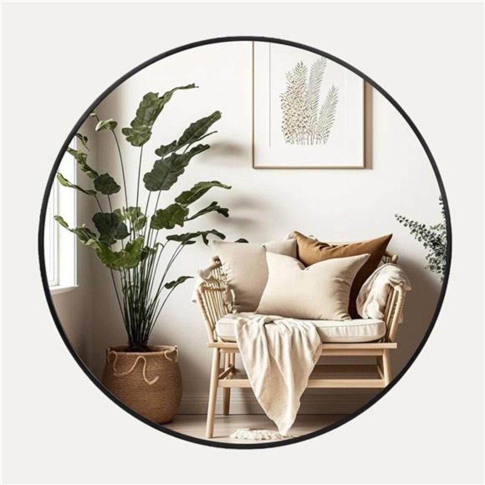 NEW West Elm Black Circle Round Matte Framed Boho Wall Entry Mirror - 24" x 24" - Picture 3 of 10